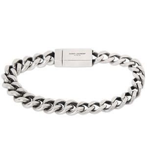 25 FW 생로랑 BICHAINE 로고 디테일 실버 톤 브라스 브레이슬릿 731208 Y1500 8142