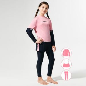 [베이직엘르]베이직엘르 여아동 핑크 래쉬가드 워터레깅스 비치반바지 세트 BEG-Y601P