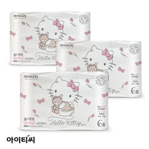 헬로키티 슬기로운 종이포장 4겹 양면더블데코 롤화장지 20m, 6롤 3팩, 18개입