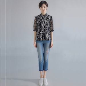 [모라도]24년 봄 여름 중년 여성 모노 나염 쉬폰 소매 셔츠RNM8BL491F-CC