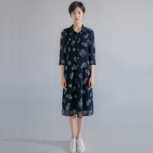 [모라도]24년 봄 여름 중년 여성 스모킹 깔깔이 꽃 나염 원피스MNM5OP460H-CC