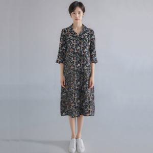 [모라도]24년 봄 여름 중년 여성 인견 꽃 나염 오픈 원피스MNM6OP400H-CC