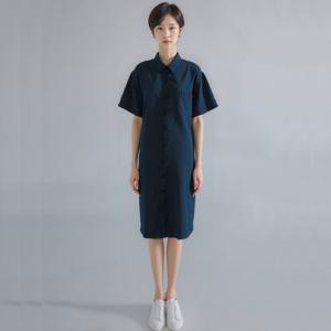 [모라도]24년 봄 여름 중년 여성 청 데님 셔츠형 원피스RNM8OP440H-CC