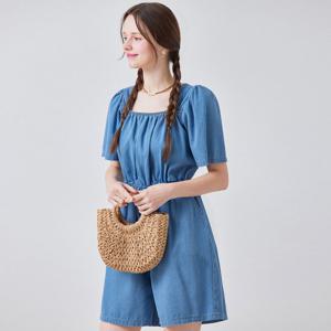 FOCUS  스퀘어넥 셔링날개 데님 점프수트 PBBF5M1PT7221