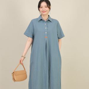 애비뉴투지 엄마옷 린넨 코튼 카라 맞주름 여름 반팔 루즈핏 원피스 K05505