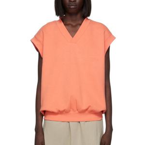 26 SS 피어오브갓 에센셜 로고 백 패치 브이넥 코튼 베스트 코랄 192SU225052F