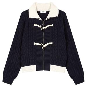 25 FW 스튜디오 톰보이 콘트라스트 하이넥 집업 케이블 니트 가디건 네이비 9104451913