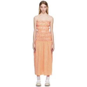 겐조 원피스 오렌지   화이트 겐조 파리 체크 미디 드레스 231387F054000
