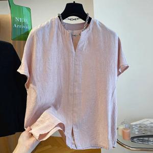 [바바라옷장]253596 - 자가드 트임 여성블라우스 린넨블라우스