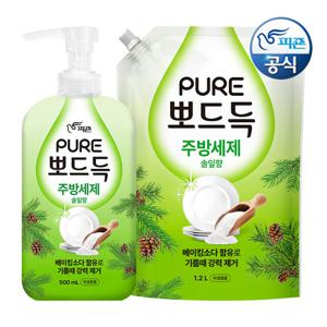 피죤 퓨어 주방세제 뽀드득 솔잎향 500ml 용기 + 1.2L 리필