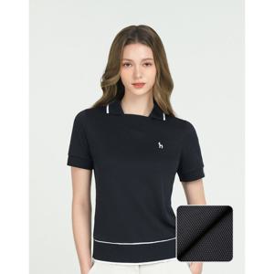 헤지스 골프 여성 25SS 선물추천네이비 여성 오픈카라 블루종 반팔 티셔츠 HWTS5B314N3