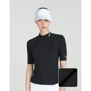 헤지스 골프 여성 25SS 블랙 여성 모크넥 냉감 반팔 티셔츠 HWTS5B412BK
