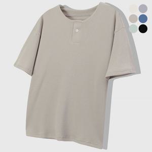[더맨쉽] 데일리 와플 원버튼 헨리넥 반팔 티셔츠 RCRT8218