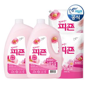 피죤 섬유유연제 핑크로즈 3.1L 용기 x 2개+2100ml 리필 x 2개