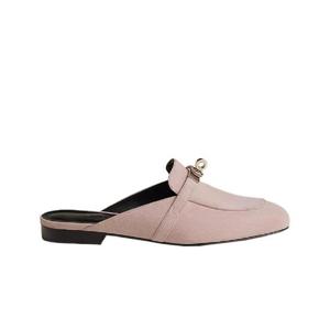 에르메스 오즈 뮬 스웨이드 고트스킨   골드 하드웨어 로즈 포슬렌 H241066Z27