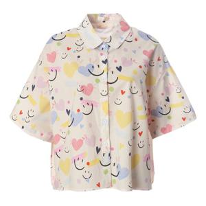 [페이지플린]카라넥 스마일 하트 반팔 셔츠 (F5BBL517)