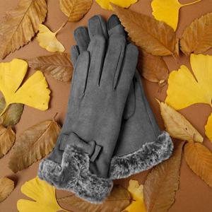 KING 리본 털 여자 장갑