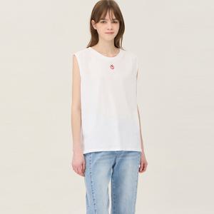 [베네통] 애플 자수 슬리브리스 티셔츠_BATS61531WH