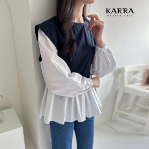 [카라]KARRA (77까지)타이리본배색프릴블라우스_KB3SBL048Q