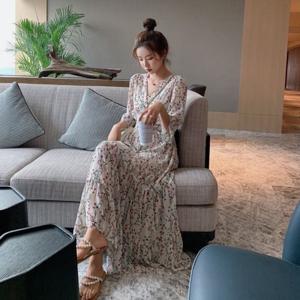 [끌리메라]플라워 롱원피스 하객 브이넥 CMOL2201