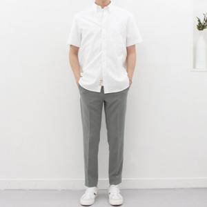 [더셔츠스튜디오]화이트 반팔 루즈핏 면혼방 옥스포드 버튼다운