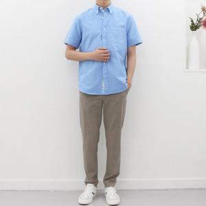 [더셔츠스튜디오]블루 반팔 루즈핏 면혼방 옥스포드 버튼다운 셔