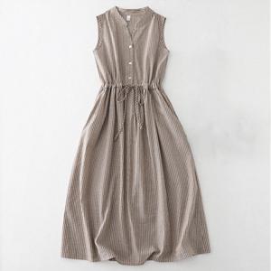 [바바라옷장]252527 - 스트라이프 스트링 린넨면롱원피스 여름원