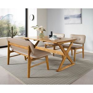 데코라인 스퀘어 고무나무 원목 4인 식탁세트 벤치2개 방문설치