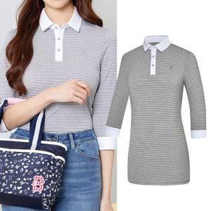 비티알 여성 스트라이프 긴기장 소매 6부 골프 카라 티셔츠 2141TB114W