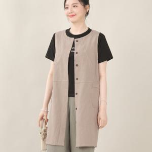 애비뉴투지 엄마옷 린넨 우드 버튼 단추 오픈 여성 봄 여름 롱 조끼 V06511