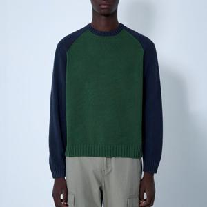 25 FW 스투시 래글런 슬리브 컬러블록 리브 트림 니트 스웨터 그린블루 117264 0401