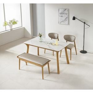 데코라인 라운지 4인용 고무나무 원목 세라믹(의자2/벤치) 식탁세트 테이블 방문설치