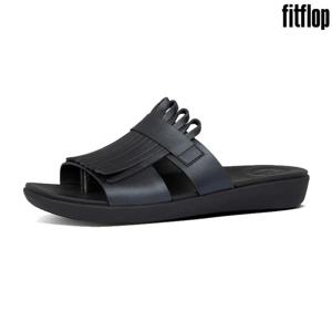 핏플랍 애니버서리H-프린지슬라이드 올블랙 레더 여성 신발 AN1-090