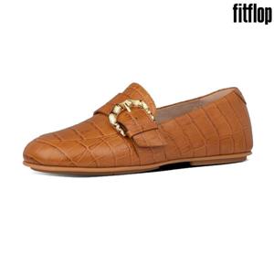 핏플랍 Dynamicush 리스벳 크록 로퍼 카멜 레더 여성 신발 AK5-592