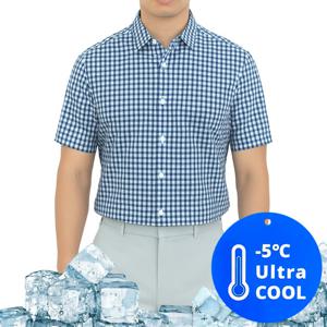 남자 시어서커 원단 통풍 시원한 여름용 네이비 스판 반팔 체크 와이셔츠 RFV21767