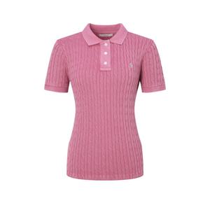 헤지스 여성 25SS 핑크 짜임 면 반팔카라니트 HSSW5B401P2