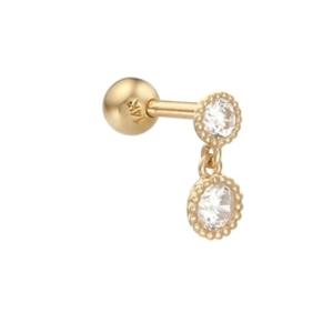 [로이드] 드롭 딸랑이 큐빅 원형 피어싱 14K GOLD 골드 LPSD2002G