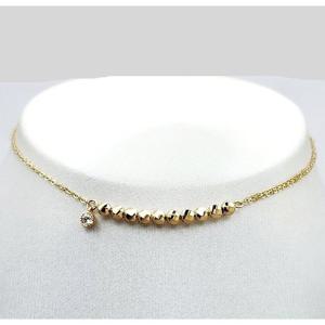 [GB] 웨이브 컷팅볼 큐빅딸랑이 2줄 14K GOLD 발찌 LWA25008G