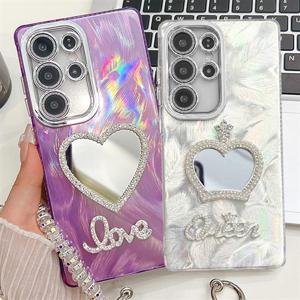 갤럭시퀀텀4 A54 5G 큐빅 렌즈풀커버 미러홀로그램 스트랩케이스