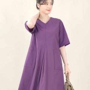 애비뉴투지 엄마옷 시어서커 지지미 여름 브이 반팔 A라인 롱 원피스 K06527