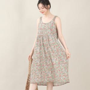 애비뉴투지 엄마옷 한여름 얇은 아사면 여름 셔링 나시 플라워 원피스 H06562