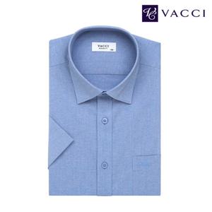 바찌 카치온 스판 솔리드 일반핏 반소매 셔츠 블루 VD1O2BR603B0
