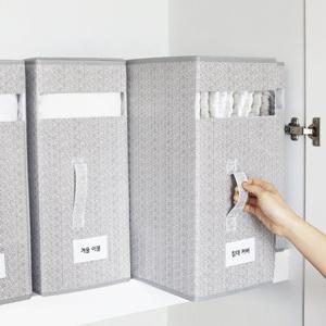 [리본제이]헤링본 접이식 이불 정리 보관함 대형 1P / 투명창 라벨 패브릭 이불가방 정리함