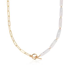 [비앤비골드] 14K 마레 바로크 진주 언발 클립체인 토글바 목걸이 IGN41496