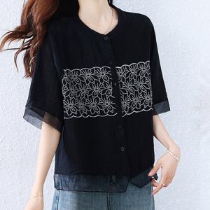 [블랙퀸] 로즐리 플라워패턴 빅사이즈 블라우스 blk003663