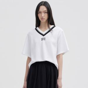 [쥬크]뒷면 플리츠 배색 브이넥 티셔츠_Z252MSM026