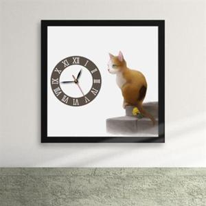 아트박스/꾸밈 ix136-계단에 앉아쉬는 고양이 액자시계