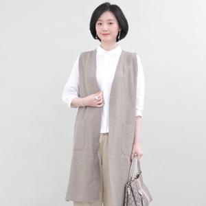 [애비뉴투지]소담 린넨 마 봄 여름 오픈 롱 정장 조끼 V05306