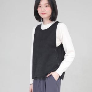 [애비뉴투지]인조 쌔무 옆단추 봄 가을 겨울 숏 조끼 V09328