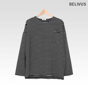 [빌리버스]남성 티셔츠 오버핏 단가라 긴팔티 250VMD